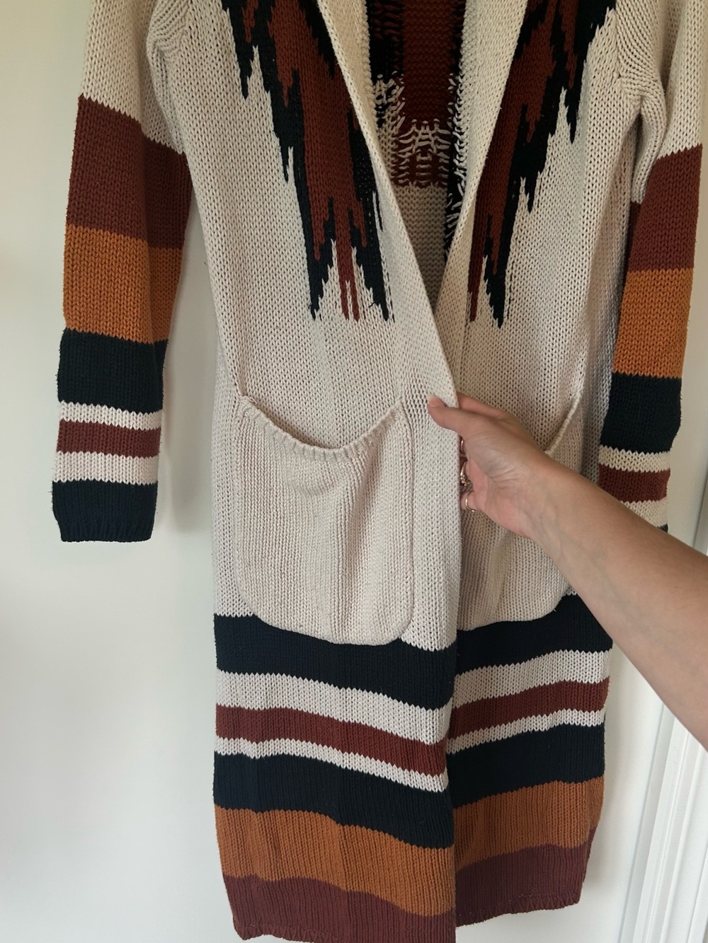Shyanne Cream and Brown Patterned Cardigan - Picture 3 of 5